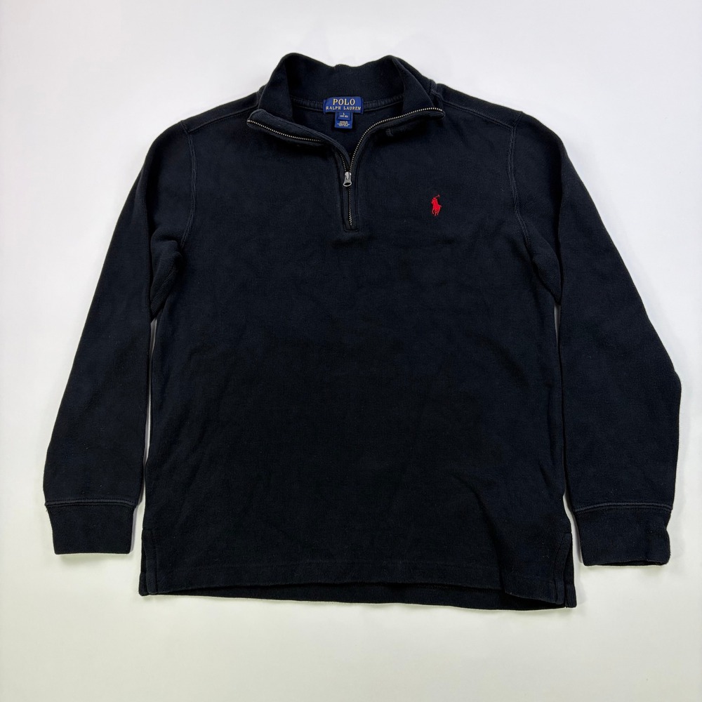 Polo Ralph Lauren Quarter Zip Pullover Boys Large 14-16 Black Red Pony Sweater
